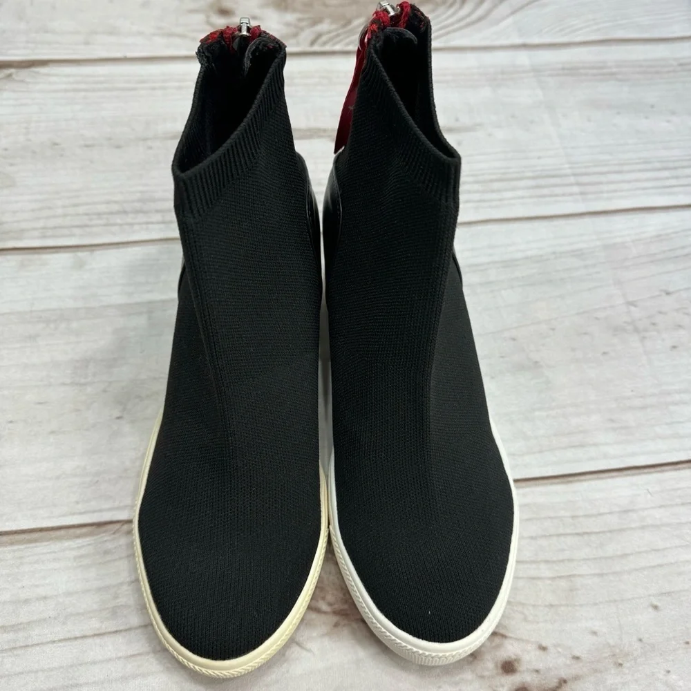 exe Regina Black Stretch Sock High Top Bootie with Red Back Zipper Size 36 NEW
